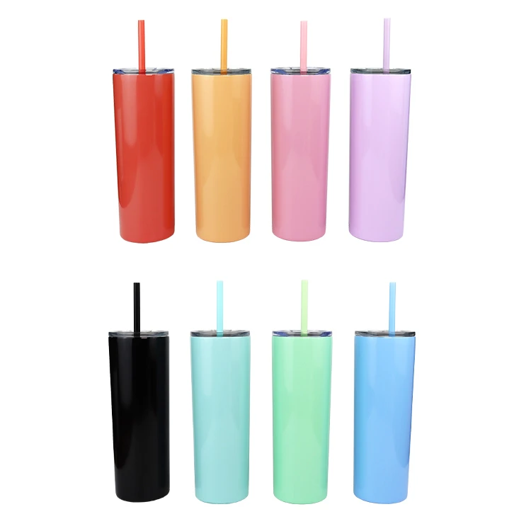 20 Oz Stainless Steel Tumbler Skinny Straight With Straw